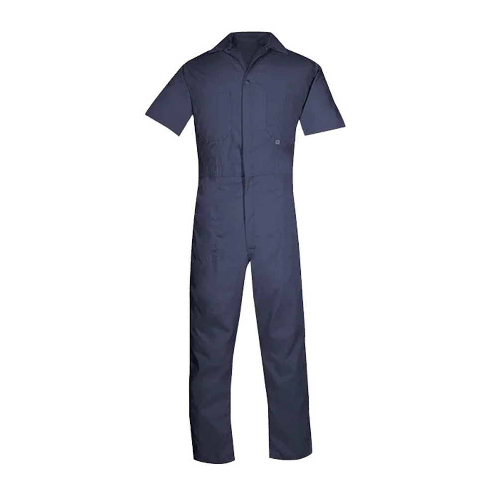 Red Short-Sleeved Jumpsuit with Front Zipper